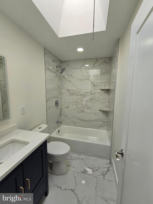 1055 E Cheltenham Ave, Philadelphia, PA 19124 - full bath featuring recessed lighting, marble finish floor, shower / bathtub combination, toilet, and vanity