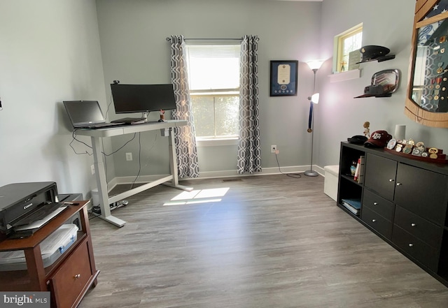 interior space featuring baseboards, wood finished floors, and plenty of natural light