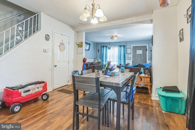 3526 Welsh Rd, Philadelphia, PA 19136 - dining space featuring stairway, an inviting chandelier, and wood finished floors