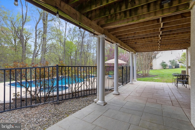 view of patio / terrace with a fenced in pool and fence