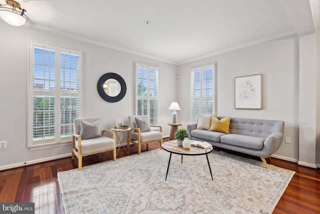 1617 Potomac Greens Dr Unit A, Alexandria, VA 22314 - living area featuring dark wood finished floors, crown molding, and baseboards