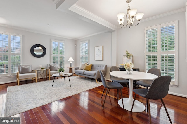 1617 Potomac Greens Dr Unit A, Alexandria, VA 22314 - dining space with dark wood-style flooring, ornamental molding, a chandelier, and baseboards