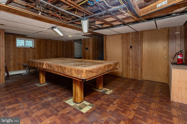 game room featuring wood walls and billiards