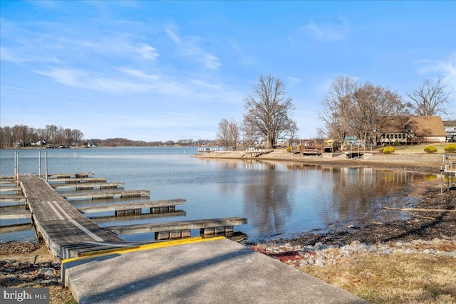 dock area featuring a water view