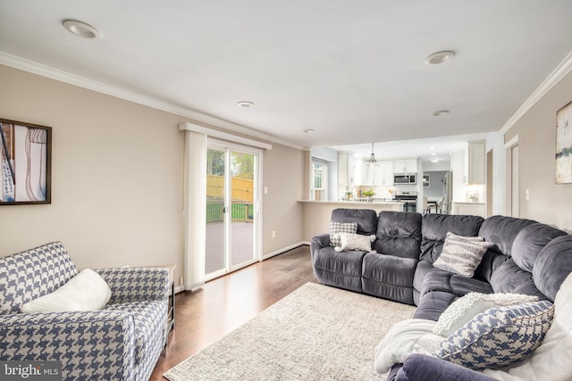 5580 Ann Peake Dr, Fairfax, VA 22032 - living room featuring wood finished floors and ornamental molding