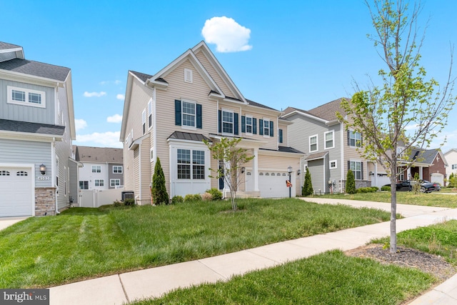 4507 Shakespeare Cir, White Plains, MD 20695 - traditional-style home with a garage, a front yard, a residential view, and central AC unit