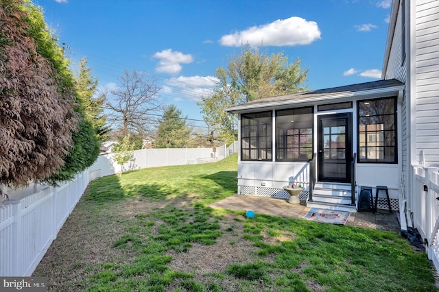 9208 Homestretch Ct, Laurel, MD 20723 - view of yard with a sunroom, a fenced backyard, and entry steps