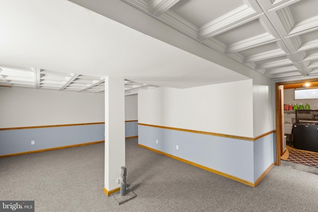 below grade area with carpet and baseboards