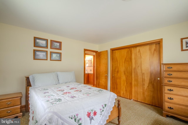 bedroom featuring a closet and carpet flooring