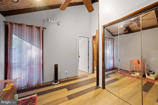2436 Warm Springs Rd, Shenandoah Junction, WV 25442 - bathroom with a ceiling fan, wood finished floors, and beamed ceiling