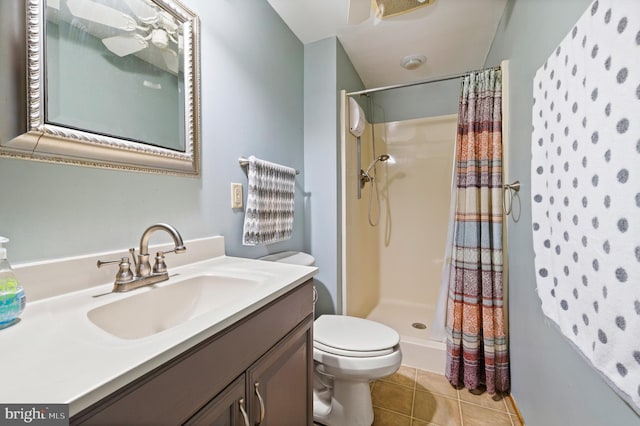 2436 Warm Springs Rd, Shenandoah Junction, WV 25442 - bathroom featuring a shower with shower curtain, toilet, vanity, and tile patterned floors