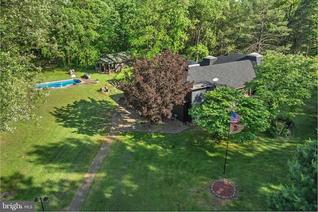 2436 Warm Springs Rd, Shenandoah Junction, WV 25442 - aerial view of property and surrounding area featuring a forest and a pool