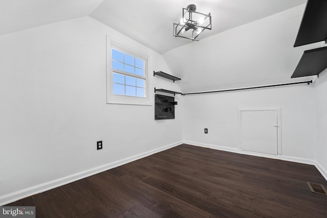 13432 Forest Glen Rd, Woodbridge, VA 22191 - bonus room with a chandelier, visible vents, dark wood-style floors, and lofted ceiling