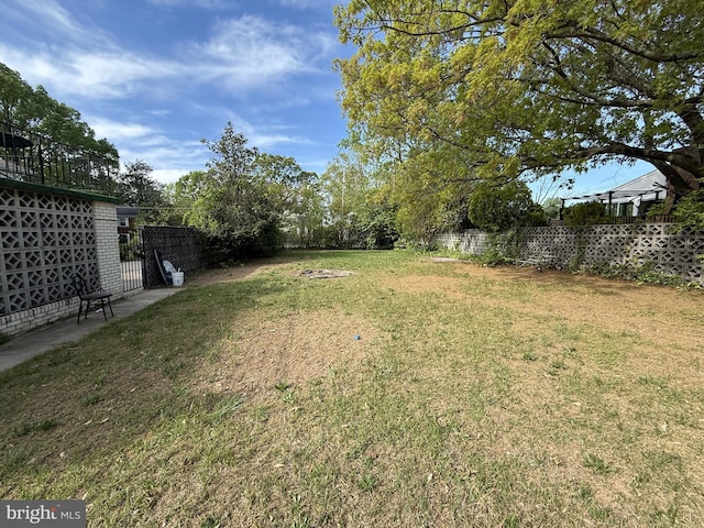 view of yard with a fenced backyard