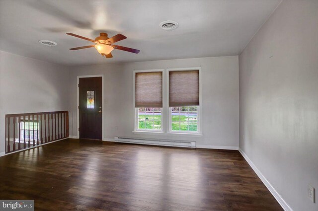 2284 Pine Rd, Newville, PA 17241 - empty room with a baseboard heating unit, plenty of natural light, visible vents, and a ceiling fan