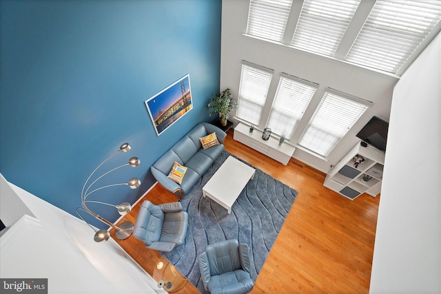 6780 Hollow Glen Ct, Gainesville, VA 20155 - living area with healthy amount of natural light, wood finished floors, and a towering ceiling