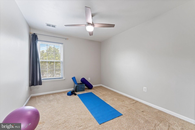 6780 Hollow Glen Ct, Gainesville, VA 20155 - exercise area with carpet flooring, a ceiling fan, and baseboards