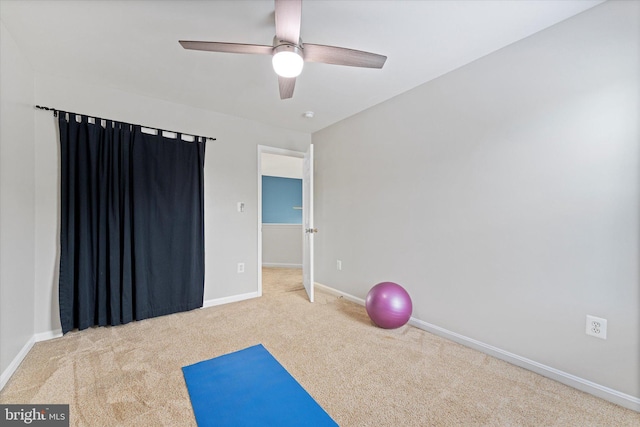 6780 Hollow Glen Ct, Gainesville, VA 20155 - exercise area featuring carpet, a ceiling fan, and baseboards