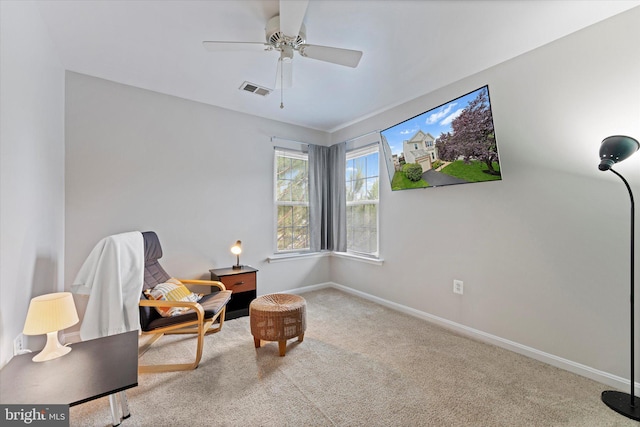 6780 Hollow Glen Ct, Gainesville, VA 20155 - living area featuring carpet flooring, baseboards, and ceiling fan