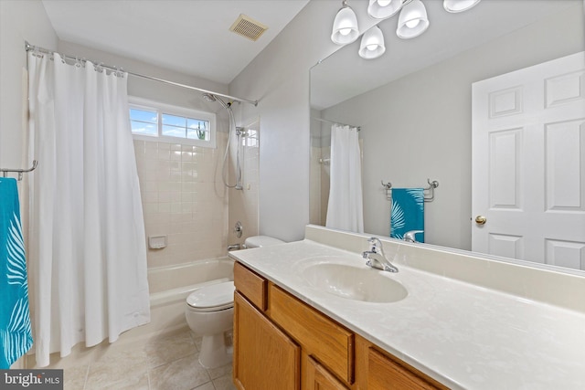 6780 Hollow Glen Ct, Gainesville, VA 20155 - bathroom with toilet, vanity, shower / tub combo with curtain, and tile patterned flooring