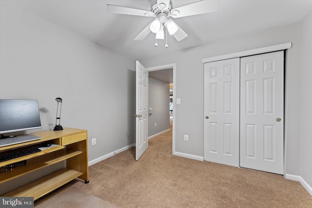 6780 Hollow Glen Ct, Gainesville, VA 20155 - office area with light colored carpet, a ceiling fan, and baseboards