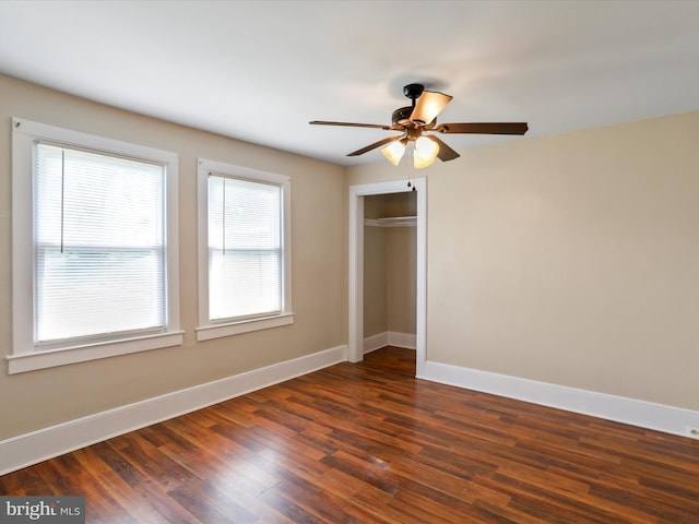 819 Manns Ter, Cumberland, MD 21502 - unfurnished bedroom featuring baseboards, a ceiling fan, dark wood-style floors, and a closet