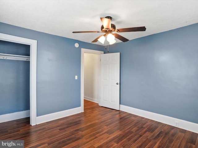 819 Manns Ter, Cumberland, MD 21502 - unfurnished bedroom featuring baseboards, ceiling fan, wood finished floors, and a closet