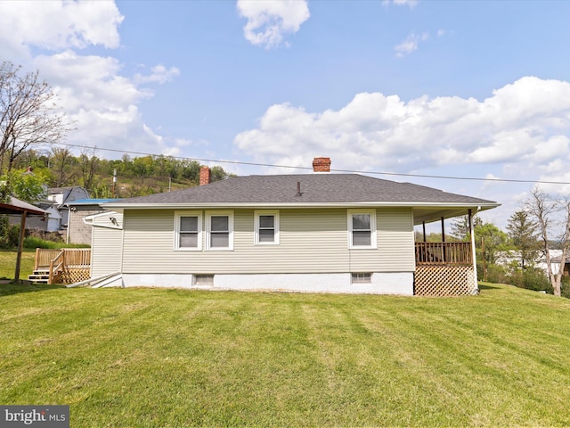 819 Manns Ter, Cumberland, MD 21502 - rear view of property with a wooden deck, a chimney, and a yard