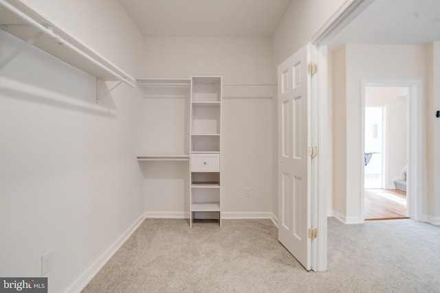 walk in closet with carpet flooring