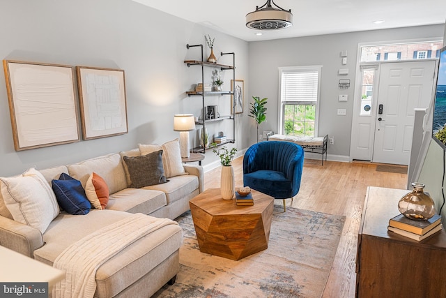 2738 Tilton St, Philadelphia, PA 19134 - living room featuring light wood-style floors, baseboards, and recessed lighting