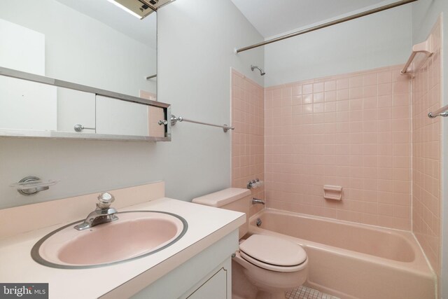 full bathroom with vanity, shower / bathtub combination, and toilet