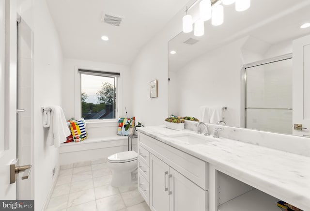 full bathroom featuring visible vents, recessed lighting, and vanity