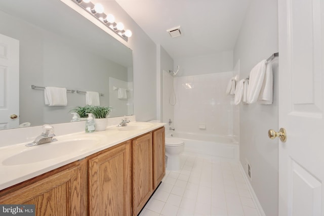 13434 Fairland Park Dr, Silver Spring, MD 20904 - bathroom featuring toilet, tile patterned flooring, double vanity, and bathtub / shower combination