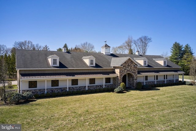 2727 Aquetong Rd, New Hope, PA 18938 - view of front of property with a chimney, stucco siding, a front lawn, and stone siding