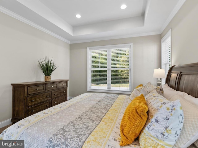 32953 Shadeland Ave, Millsboro, DE 19966 - bedroom featuring ornamental molding, a tray ceiling, and recessed lighting