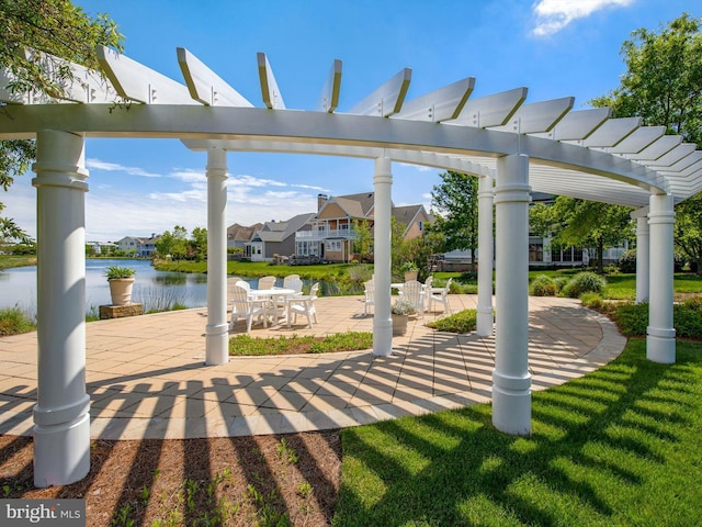 32953 Shadeland Ave, Millsboro, DE 19966 - view of patio / terrace with a residential view, a pergola, and a water view