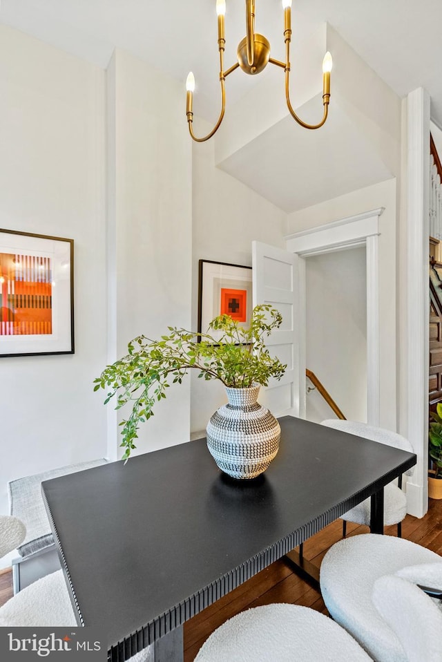 119 Seaton Pl NW, Washington, DC 20001 - dining room with an inviting chandelier, dark wood-type flooring, and stairway