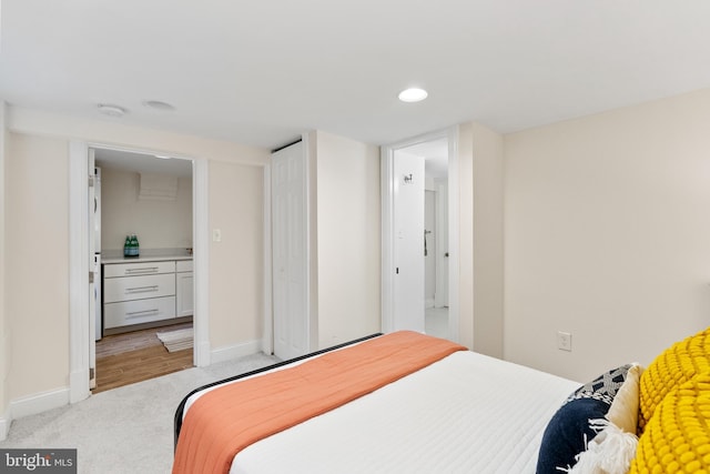 119 Seaton Pl NW, Washington, DC 20001 - bedroom featuring light colored carpet, baseboards, and recessed lighting