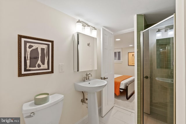 119 Seaton Pl NW, Washington, DC 20001 - full bathroom featuring a shower stall, toilet, tile patterned flooring, and baseboards