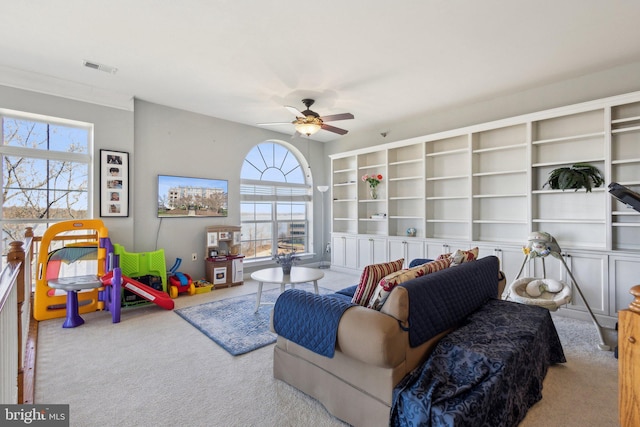 820 Belmont Bay Dr Unit 405, Woodbridge, VA 22191 - interior space featuring carpet floors, visible vents, a ceiling fan, and plenty of natural light