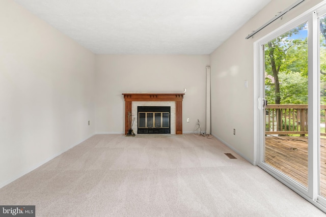 8005 Hillrise Ct, Elkridge, MD 21075 - unfurnished living room with carpet flooring, a fireplace with flush hearth, and baseboards