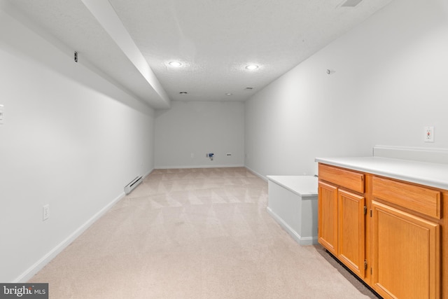 8005 Hillrise Ct, Elkridge, MD 21075 - hall featuring a baseboard radiator, light colored carpet, recessed lighting, baseboards, and a textured ceiling