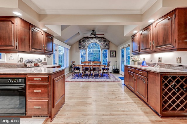 14712 Manor Rd, Phoenix, MD 21131 - kitchen with a sink, light wood-type flooring, ceiling fan, lofted ceiling, and crown molding