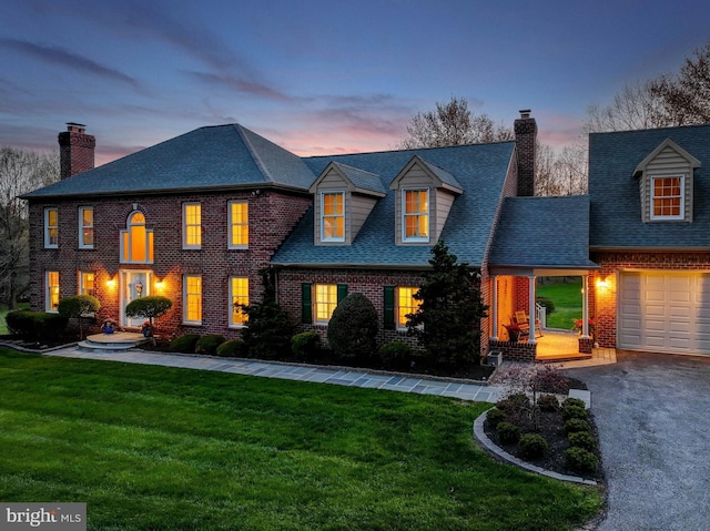 14712 Manor Rd, Phoenix, MD 21131 - colonial inspired home featuring a chimney, brick siding, a shingled roof, and a front lawn