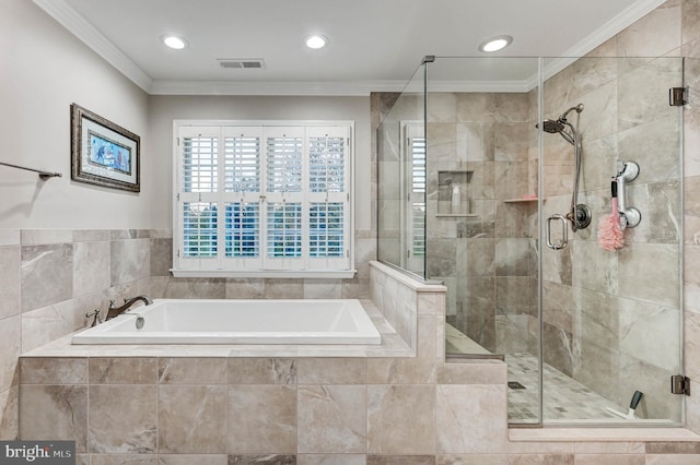 14712 Manor Rd, Phoenix, MD 21131 - full bath featuring a bath, a stall shower, crown molding, and recessed lighting