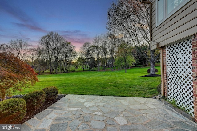 14712 Manor Rd, Phoenix, MD 21131 - yard at dusk with a lawn, a patio, and view of scattered trees