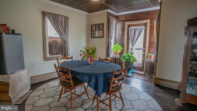 718 Walnut St, Royersford, PA 19468 - dining space with wood finished floors, crown molding, and baseboards