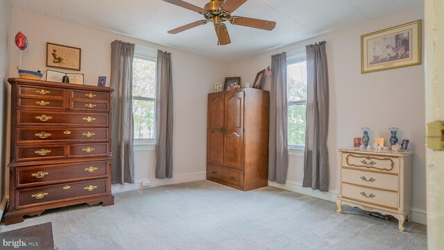 718 Walnut St, Royersford, PA 19468 - bedroom with light carpet, baseboards, and a ceiling fan