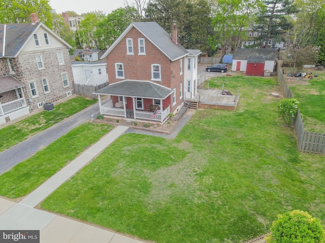 718 Walnut St, Royersford, PA 19468 - view of front of property with covered porch, driveway, a wooden deck, and a chimney
