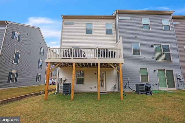 9008 Waller Tree Way, Upper Marlboro, MD 20772 - back of house with cooling unit, a lawn, and a wooden deck